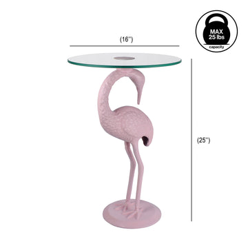 Blanche 25" Classic Mid-Century Glass Top Flamingo End Table
